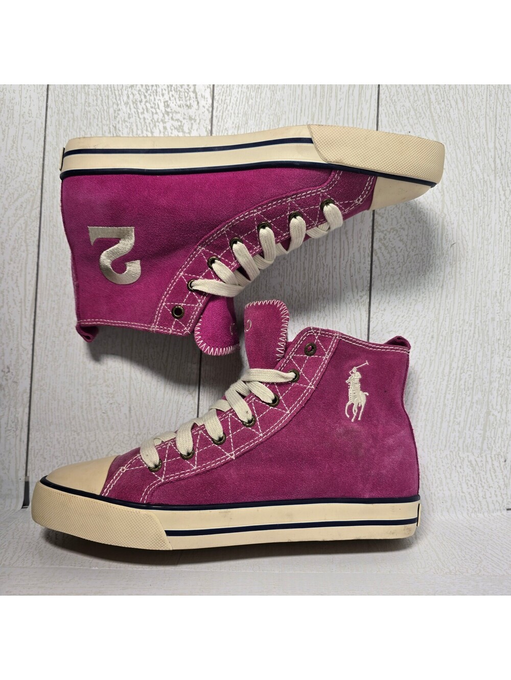 Polo Ralph Lauren Truro Hi Boys US 5 Pink Suede High Top Sneakers Pony